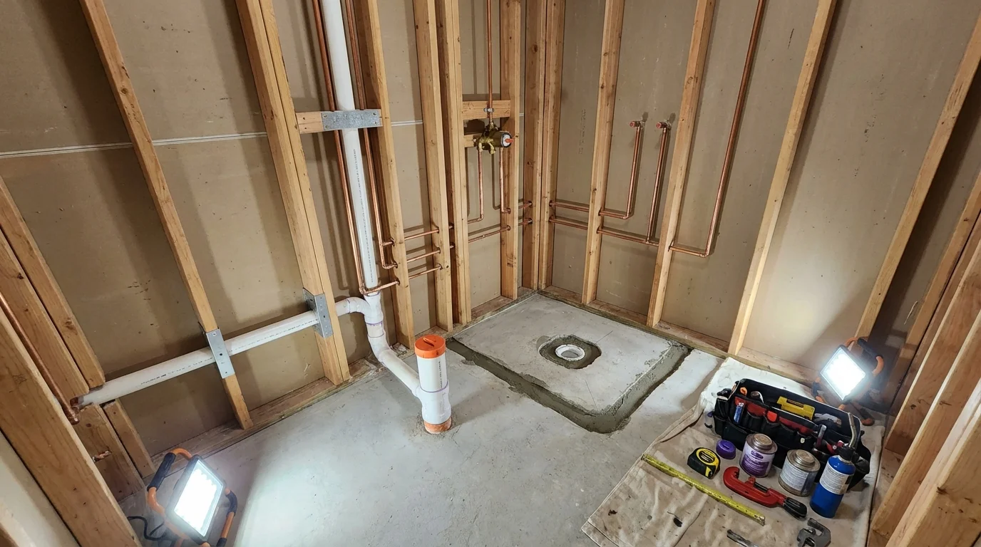 Bathroom rough-in plumbing during remodel by Johns Plumbing LLC in Pottsboro