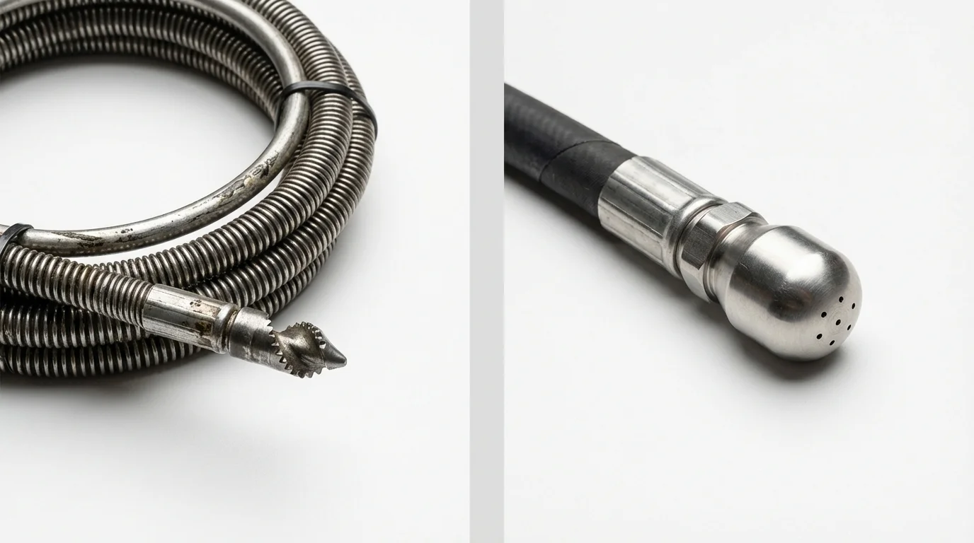 Drain snake cable and hydro jetting nozzle used for drain cleaning in Pottsboro, TX