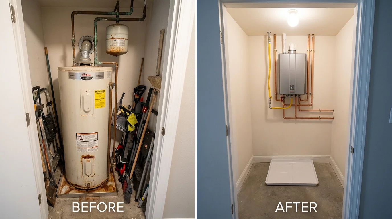 Tank water heater versus wall-mounted tankless unit comparison for Pottsboro, TX homeowners